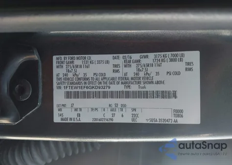 2016 Ford F-150 Lariat from USA, damaged, VIN 1FTEW1EF6GKD93279